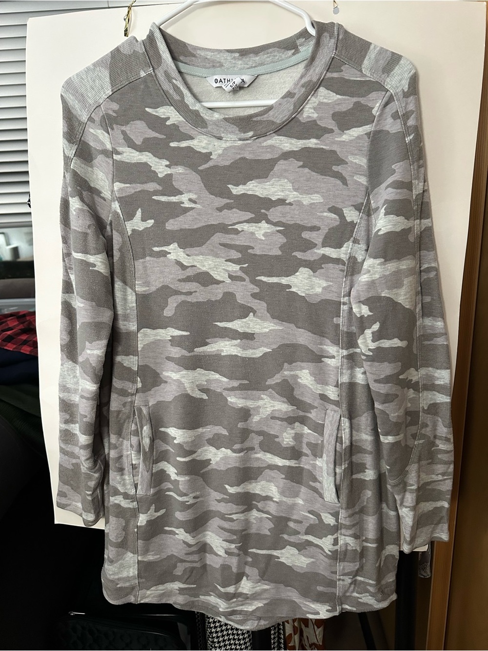 Athleta Gray Camo Crewneck Sweatshirt Dress - Petite